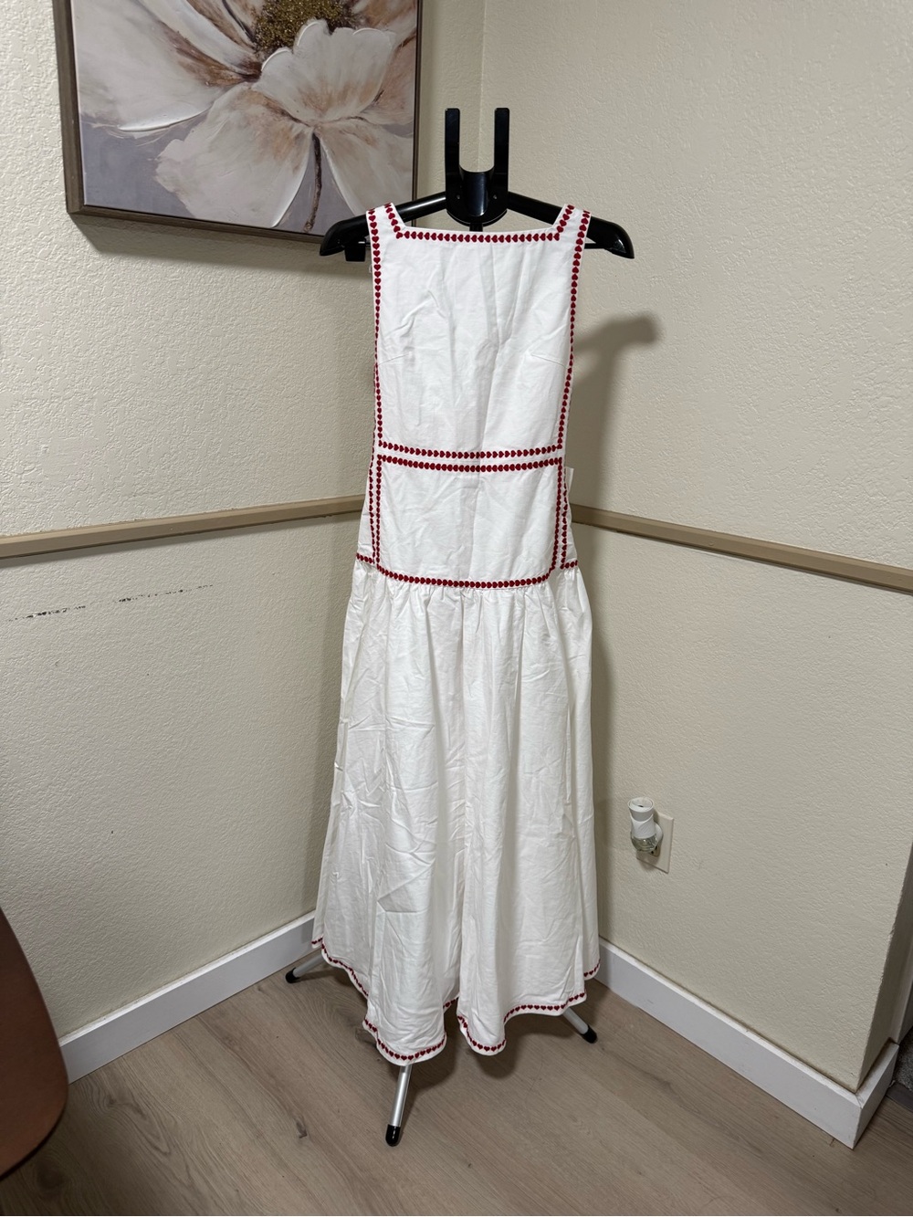 Commense White Cotton Contrast Trim Back Tie Maxi Dress M | Romantic - Picture 8 of 8